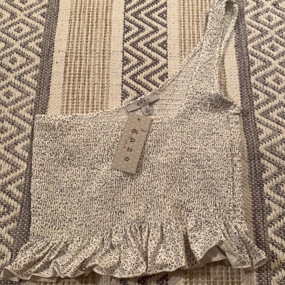 NWT One-Shoulder White Smocked Crop Top